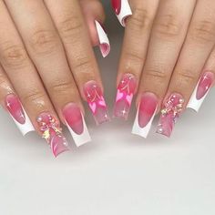 HNAPA French Tip Press on Nails Pink White Square Medium Fake Nails Glue on Nails with Ribbon Hearts Pearl Design False Nails with Glue Gel Women 24Pcs Acrylic Stick on Nail for Wedding AL88U9 Size: M. White French Tip, Nagel Tips, Nail Type, Flower Nail Designs, Nail Forms, Nailed It, False Nail, Nail Polishes, Nail Accessories