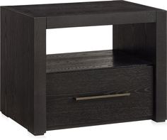 a night stand with two drawers on one side and an open drawer on the other