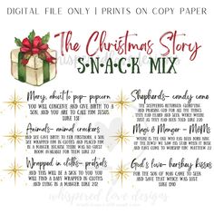 the christmas story s -nacck mix is shown in this printable file, which includes