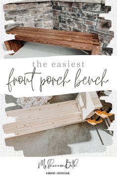 a wooden bench with the words our fave diy front porch bench on it