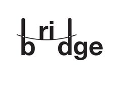 the words bridge are black and white on a white background, with a line running across it