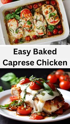 baked caprese chicken with tomatoes and basil