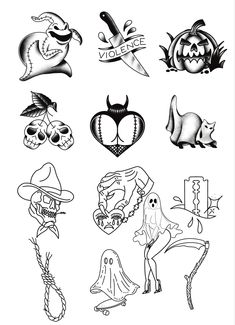 halloween tattoo designs on a white background