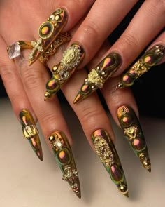 Wow Nails Designs, Duo Chrome Nails, Rasta Nails, Horror Nails, Nails Gold, Really Cute Nails, Spring Nail Designs, Nails Only, Her Nails