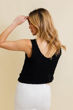 Soft and stylish, the Serene Blooms Crochet Style Top is a delightful summer addition. Fashioned from 100% cotton, this breathable crop top is adorned with fusion-stitched patterns for a playful yet sophisticated look. Perfect for day or evening wear, it comes in classic black or ivory to match any outfit​​. #lovemyleto 100% Cotton Imported Spring Textured Knit Beach Tops, Spring Beach Tops In Textured Knit, Spring Beach Tops With Textured Knit, Chic Crochet Lace Fitted Crop Top, Lace Trim Crop Top, Chic Fitted Crochet Lace Crop Top, Fitted Crochet Lace Chic Crop Top, Chic Fitted Crop Top With Crochet Lace, Trendy Fitted Tops With Crochet Trim