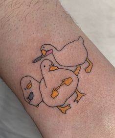 a couple of ducks sitting on top of a person's arm