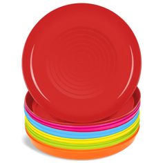 a stack of colorful plates sitting on top of each other