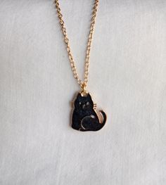 Cute black cat pendant necklace/gold plated black cat enamel/gold plated cable chain/nice gift for any person who loves black cats Black Cat Jewelry, Cat Necklace Gold, Black Cat Necklace, Cat Lover Birthday, Cute Necklaces, Black Cat Lover, Cat Pendant Necklace, Cat Pendant, Cute Black Cats