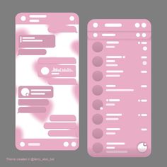 two pink and white cell phones side by side with text bubbles on the back one is empty