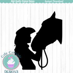 the silhouette of a woman holding a horse's bridle with cupcakes on it