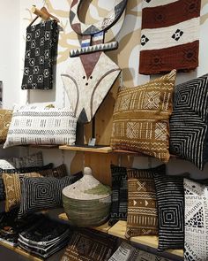 pillows and other decorative items are on display