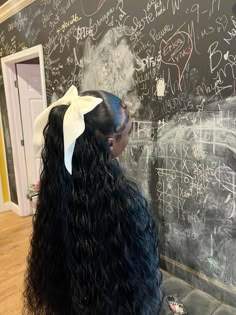 Bow Hairstyle Black Women Quick Weave, Curly Wig With Bow, Deep Wave Bow Hairstyle, Ponytail Bow Hairstyle, Bow Hairstyle Black Women, Bow Hairstyles, Hair Lookbook, Braided Hairstyles For Black Women Cornrows