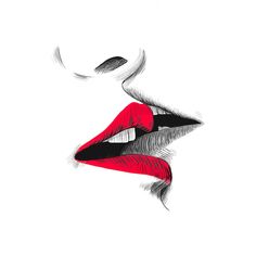 a woman's lips with black and red lipstick on the lips, drawn by hand