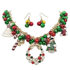 Approximately 18 Inches & 3 Inch Extender Alloy Metal, Hand Painted Enamel, Glass Rhinestones Matching Dangle Earrings Included Jingle Bells Actually Jingle! Super Festive! Alloy Metal, Resin, Glass Rhinestones Multiple Available. Each Can Differ Slightly. Large Big Chunky Statement Vintage Look Classic Dressy Fancy Crystal Cz Formal Light Dark Mixed Bold Unique Charm Stocking Tree Wreath Snowman Candy Cane Winter Festive Holiday Jewelry With Dangle Shape, Festive Holiday Dangle Jewelry, Christmas Dangle Jewelry For Celebration, Dangle Jewelry For Christmas Celebration, Festive New Year Dangle Jewelry, Christmas Celebration Dangle Jewelry, Holiday Dangle Jewelry, New Year Holiday Jewelry, Wreath Snowman