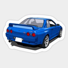 a blue sports car sticker on a white background