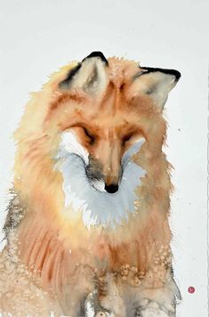 a painting of a fox with its eyes closed