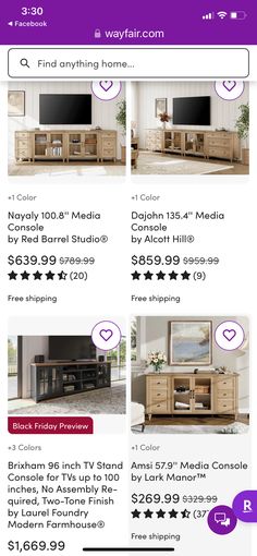 an ad for furniture on the app store's mobile page, showing prices and features