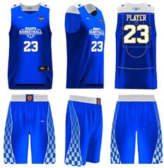 the basketball uniforms are blue and white