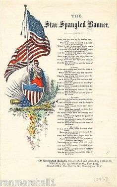 the star spangled banner, with an american flag and a man sitting on a boat