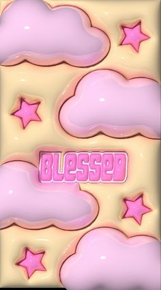 the word blessing is surrounded by pink clouds and stars