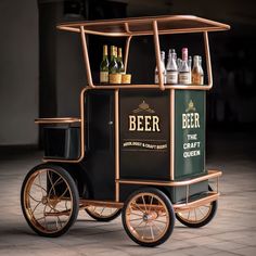 an old fashioned beer cart with bottles on it