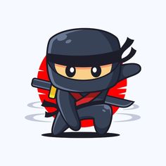 a cartoon ninja character in black and red