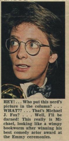 a newspaper article with an image of a man in glasses and bow tie on it