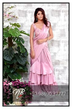 Orchid smoke Three Tier Sharara Saree with Embellished Blouse. #pinkindianoutfit#orchidindianoutfit#shararasaree#indianoccasionwear Pink Indian Outfit, Sharara Saree, Pink Sharara, Embellished Blouse