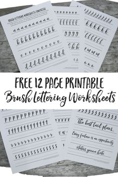 the free 12 page printable brush lettering worksheets are on top of each other