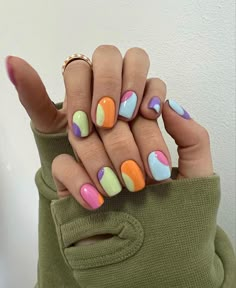 Multicolored Nails, Hello Nails, Hippie Nails, Happy Nails, Estilo Hippie, Short Square Acrylic Nails