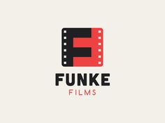 the logo for funky films, which is designed to look like an old movie camera