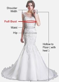 a woman in a white wedding dress with measurements