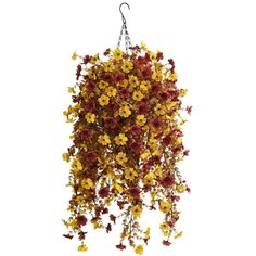 yellow and red flowers hanging from a chain