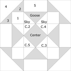 the star quilt block is shown in white and has four different squares on each side