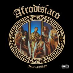 the cover art for afrosisano's album, featuring four women in gold dresses