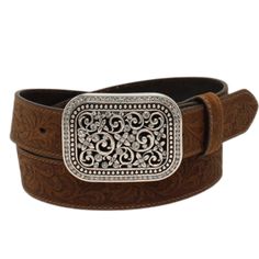 3-D DESIGNS Belts Ariat Women's Brown Rhinestone Filigree Belt A10006944 Ariat Belts, Western Wear Outfits, Embossed Pattern, Western Look, Rhinestone Embellishments, M F, Filigree Design, Country Girl, Country Girls