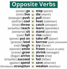 the words opposite and opposite in english are arranged on a white sheet with green lettering