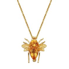 18K Gold-Plated Citrine Honeybee Pendant with 18" Chain  Adorn your neckline with a sweet reminder to "Bee" the best you can be! This pretty 18K yellow gold-plated honeybee pendant features two sparkling yellow citrines in a fun, fashionable jewelry accessory you can wear every day!       Pendant approx. 21mm x 19.9mm     Chain approx. 18"L     Stamped .925; 18K yellow gold plating     Honeybee-shaped pendant embellished with round and pear-cut citrines     Rope chain necklace; spring ring clasp Rope Chain Necklace, Fashionable Jewelry, Pear Cut, Rope Chain, Spring Rings, Gold Plating, Citrine, Pear, Jewelry Accessories