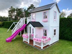 Wooden Playhouse Princess - 2-Story Kids Playhouse Two Story Playhouse, Kids Playhouse Outdoors, Wood Playhouse, Outdoor Playhouse, Backyard Kids Play Area, Backyard Playhouse, Wooden Terrace, Princess Toys, Playhouse Outdoor