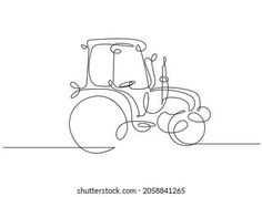 a tractor drawn in continuous lines on a white background