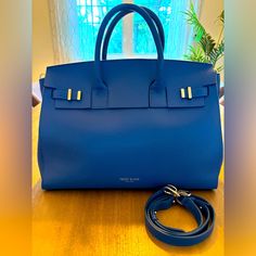 Never Used Gigi Large 15” Leather Handbag. This Does Not Come In This Size Anymore. Luxury Blue Shoulder Bag With Top Carry Handle, Luxury Blue Shoulder Bag, Luxury Blue Top Handle Bag, Designer Blue Bag With Top Carry Handle, Luxury Blue Bag With Detachable Strap, Luxury Blue Bags With Detachable Strap, Designer Blue Bag With Double Handle, Luxury Blue Top Handle Satchel, Luxury Blue Shoulder Bag For Daily Use