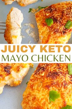 three ingredient mayo chicken on a plate with a fork