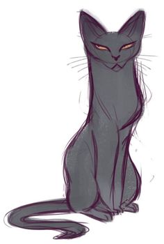 a drawing of a black cat with yellow eyes sitting down and looking at the camera