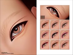 an image of the eyes and eyebrows of a woman's face with different angles