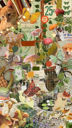 a collage with many different pictures and animals on it's sides, including cats