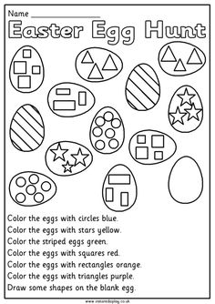 an easter egg hunt worksheet for kids to learn how to paint eggs and color them