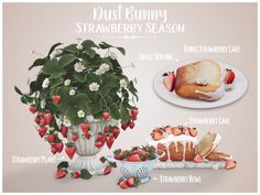 an image of strawberries and strawberrys in a vase with the words, must bunny strawberry season