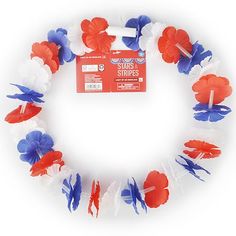 red, white and blue streamers in the shape of flowers