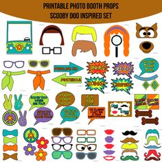 an assortment of photo booth props including sunglasses, mustaches and other items for photoshopping