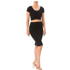 "Our lightweight and stretchy pencil skirt offers a perfectly flattering silhouette. Crafted of cotton and spandex, this knee-length skirt offers all day comfort as well as style. Easy and comfortable fit. Fiber Content: 90% Cotton 10% Spandex 1X: (16W-18W) Length: 23.5\" Width, unstretched: 20\" 2X: (18W-20W) Length: 24\" Width, unstretched: 21\"" Chic Non-stretch Black Pencil Skirt, Chic Black Non-stretch Pencil Skirt, Black Non-stretch Summer Pencil Skirt, Islamic Swimwear, Black Sleek Midi-length Pencil Skirt, Swim Dress Modest, Cheap Non-stretch Black Pencil Skirt, Modest Skirt, Modest Swim